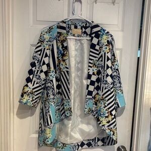Alberto Makali Blue and White Patterned Blazer